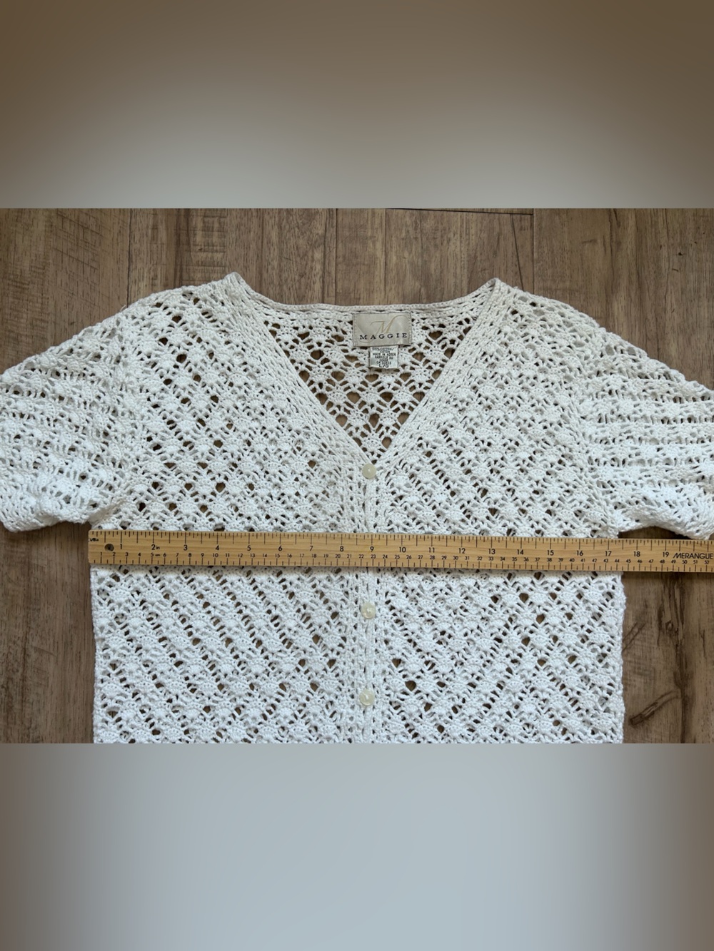 Vintage 100% cotton White Crochet Button-Front Women's Top summer neutral - Picture 8 of 8